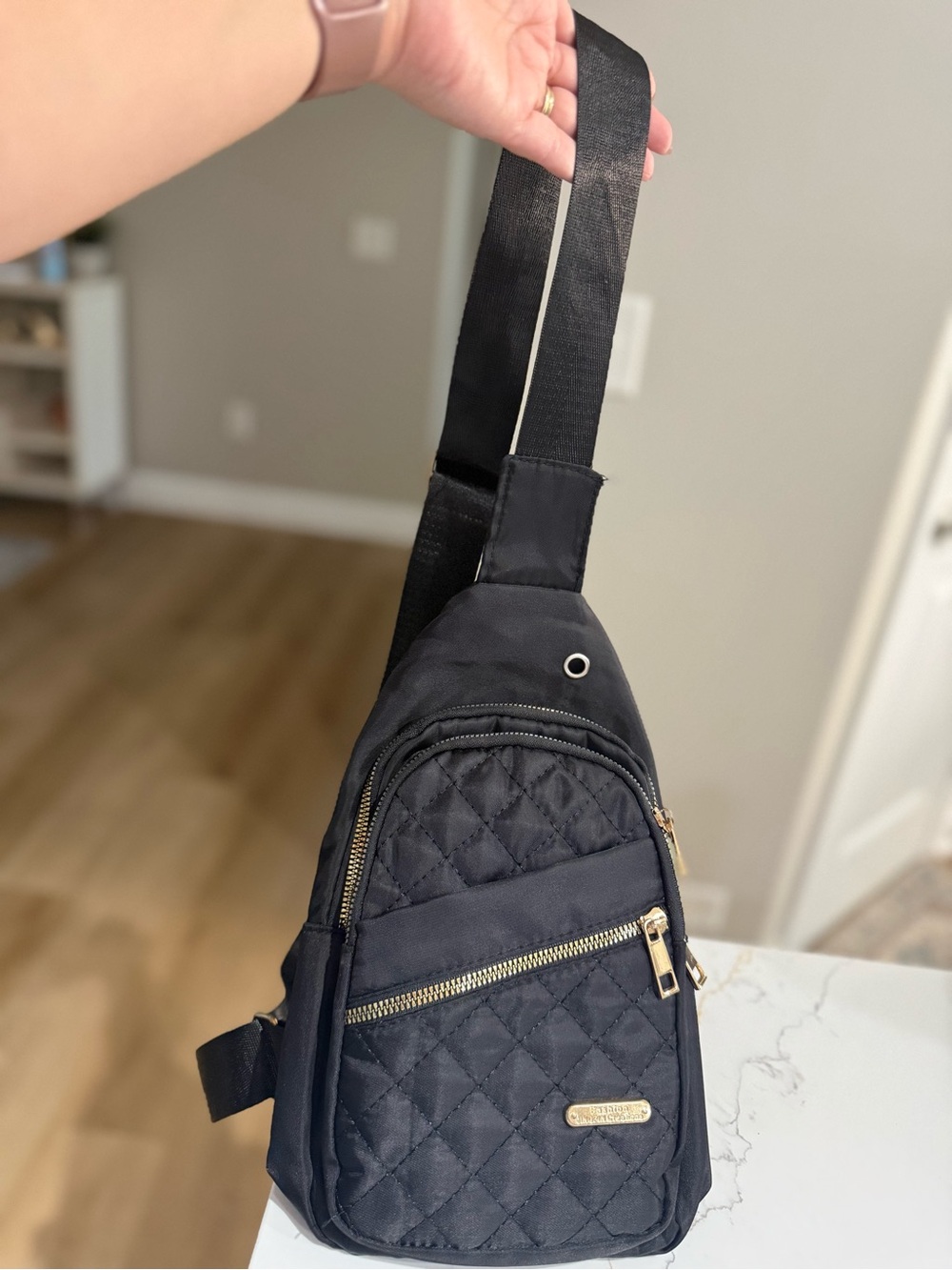 Quilted Black Crossbody Sling Bag - Unknown Brand